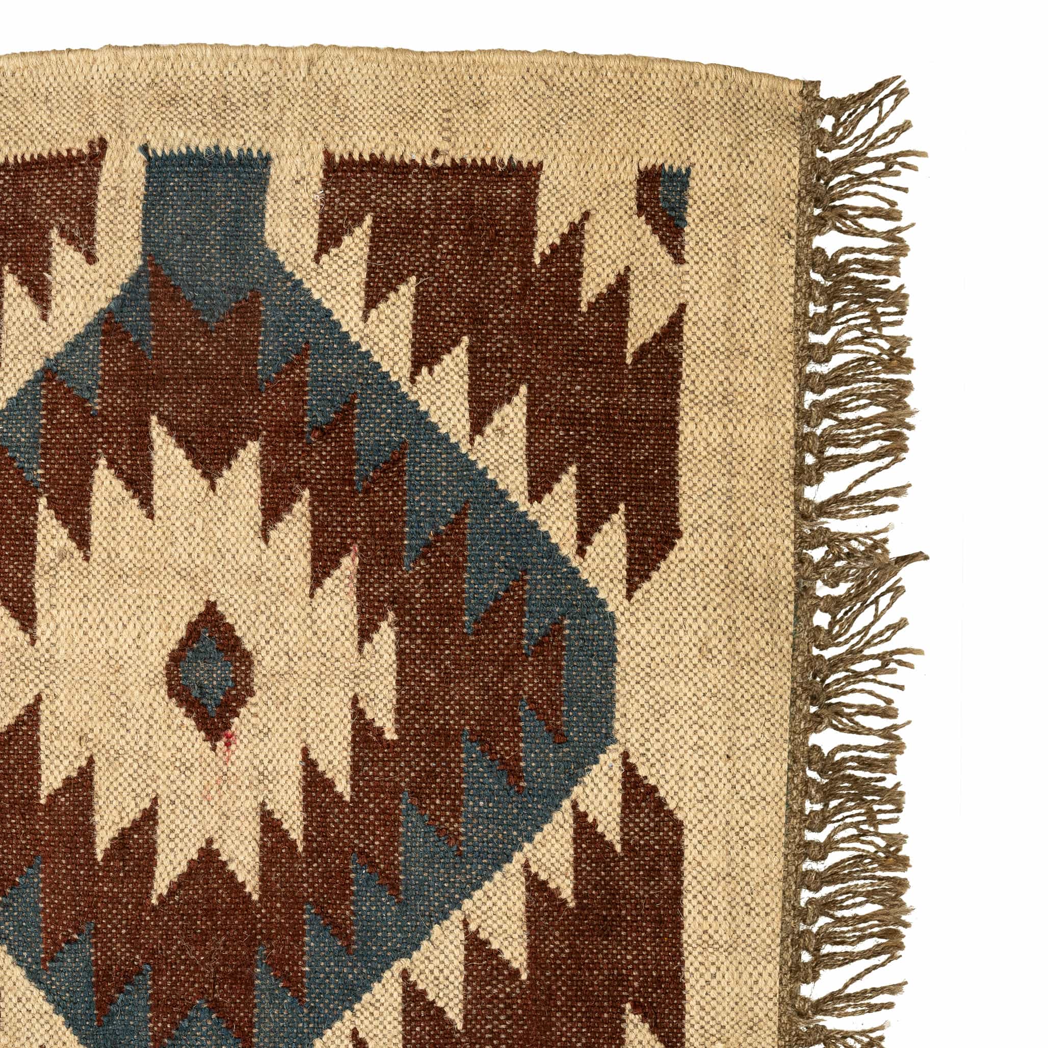 Handwoven Wool Jute Rug – Earthy Diamond Tribal Design