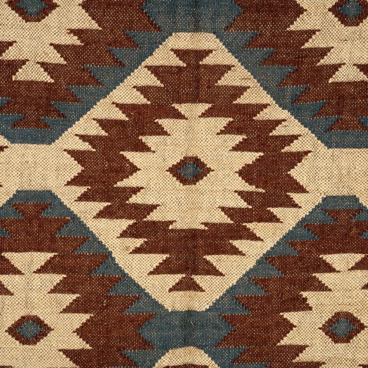 Handwoven Wool Jute Rug – Earthy Diamond Tribal Design