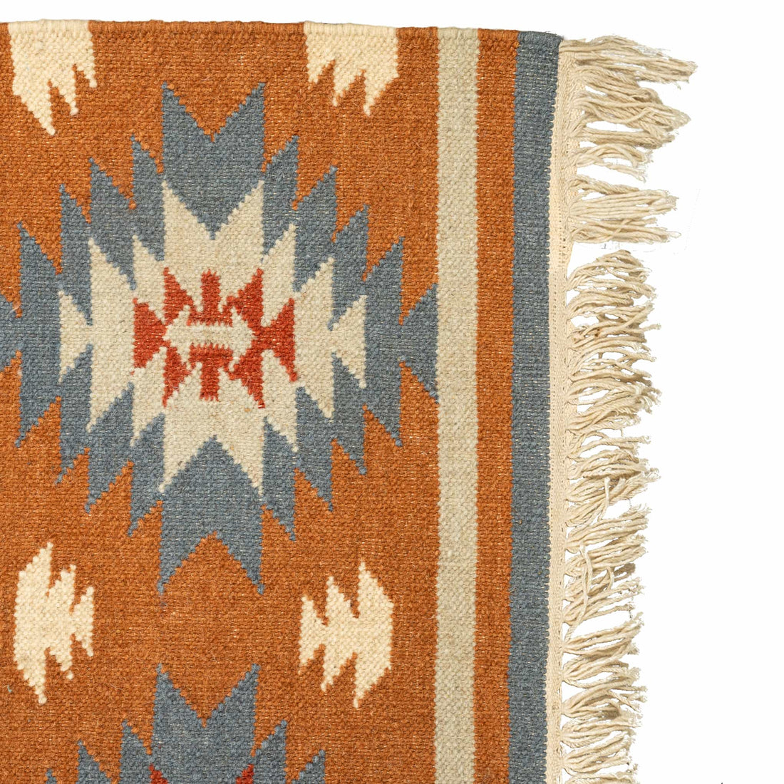 Artisan Hand-Woven Cotton & Wool Geometric Stripe Rug