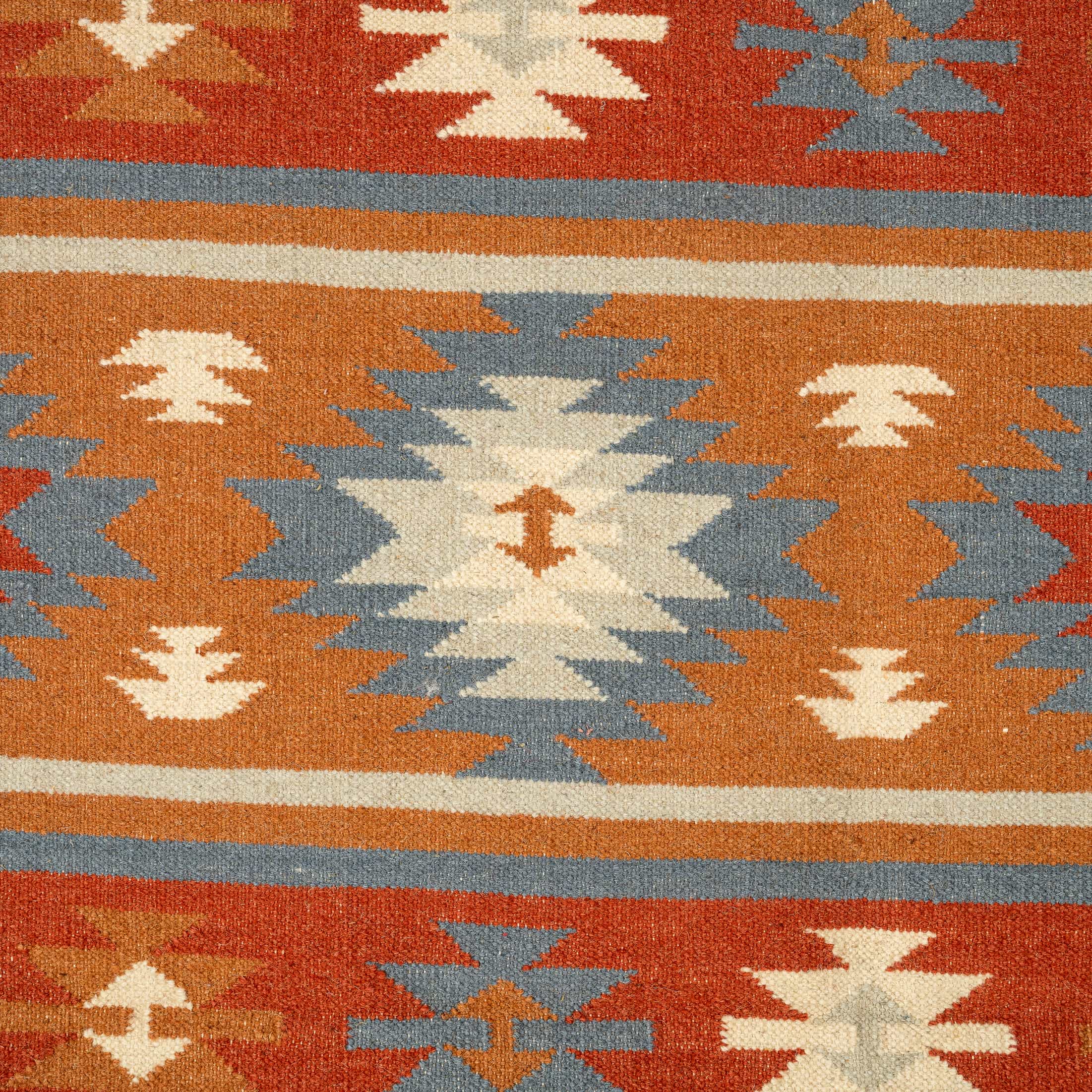 Artisan Hand-Woven Cotton & Wool Geometric Stripe Rug