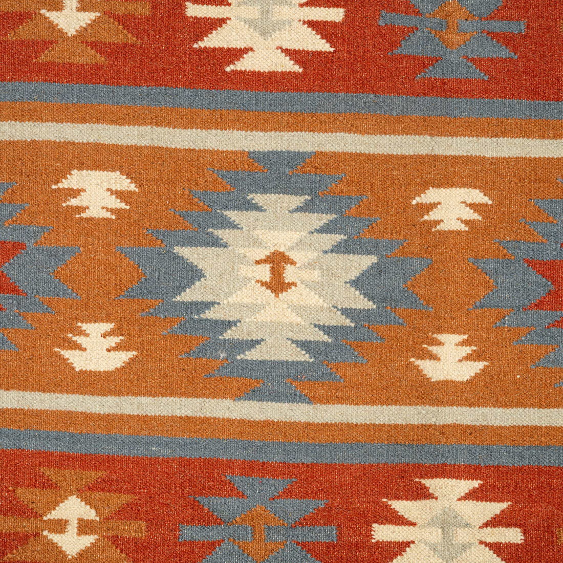Artisan Hand-Woven Cotton & Wool Geometric Stripe Rug