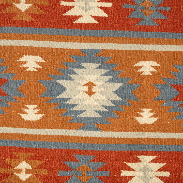 Artisan Hand-Woven Cotton & Wool Geometric Stripe Rug