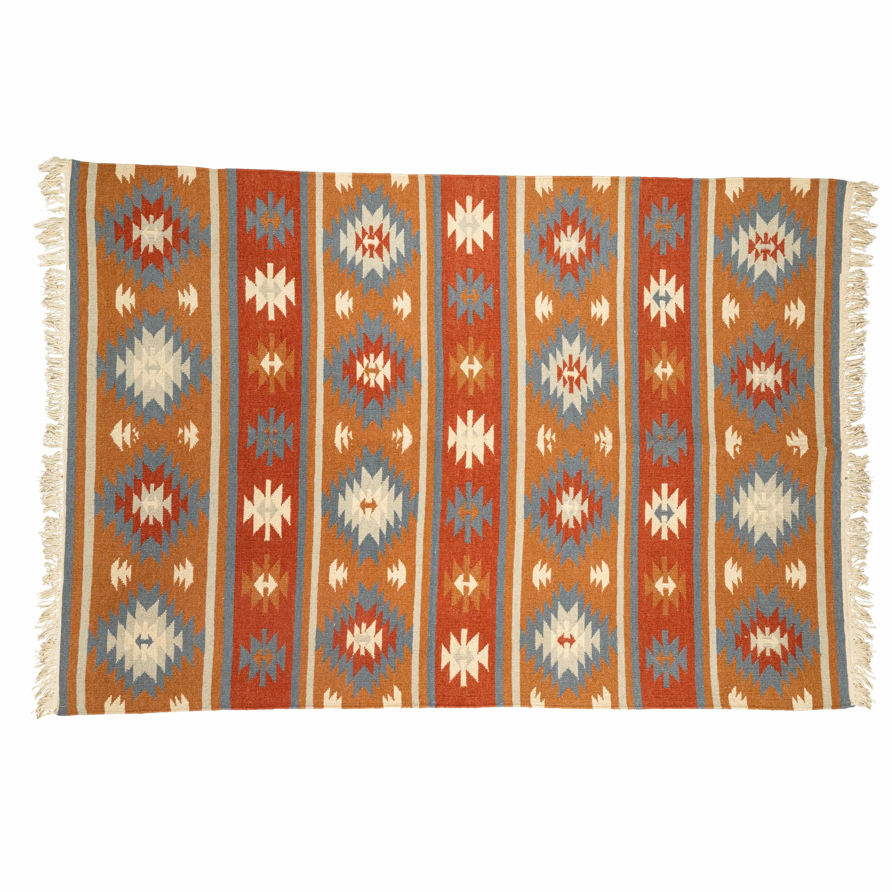 Artisan Hand-Woven Cotton & Wool Geometric Stripe Rug