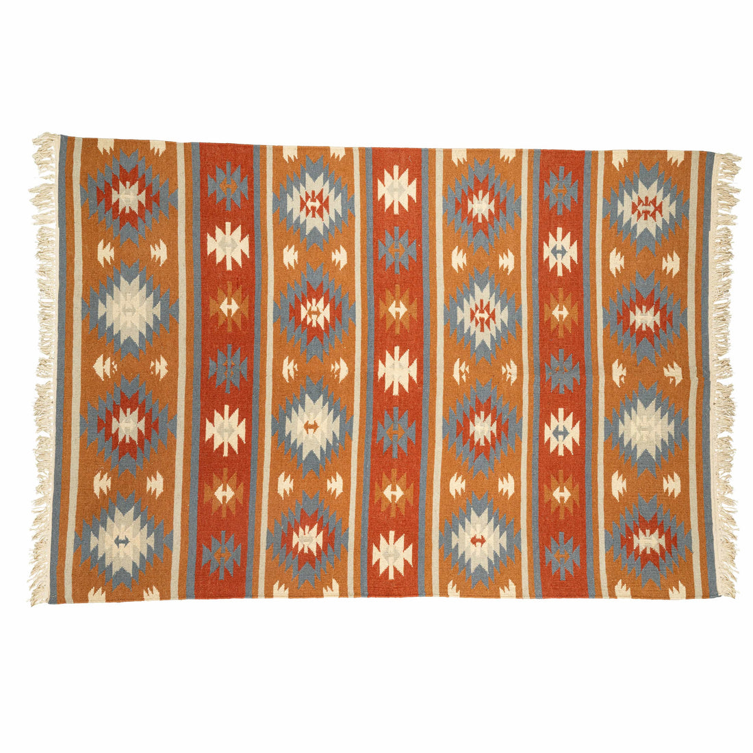 Artisan Hand-Woven Cotton & Wool Geometric Stripe Rug