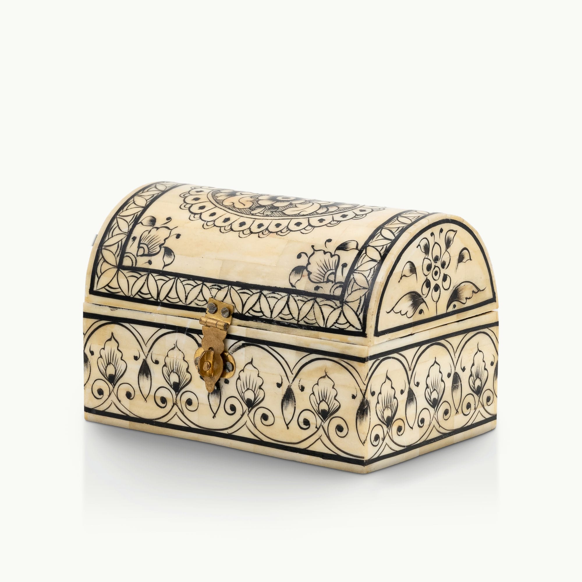Bone/Resin Composite Domed Chest with Hand-Painted Floral Scrollwork