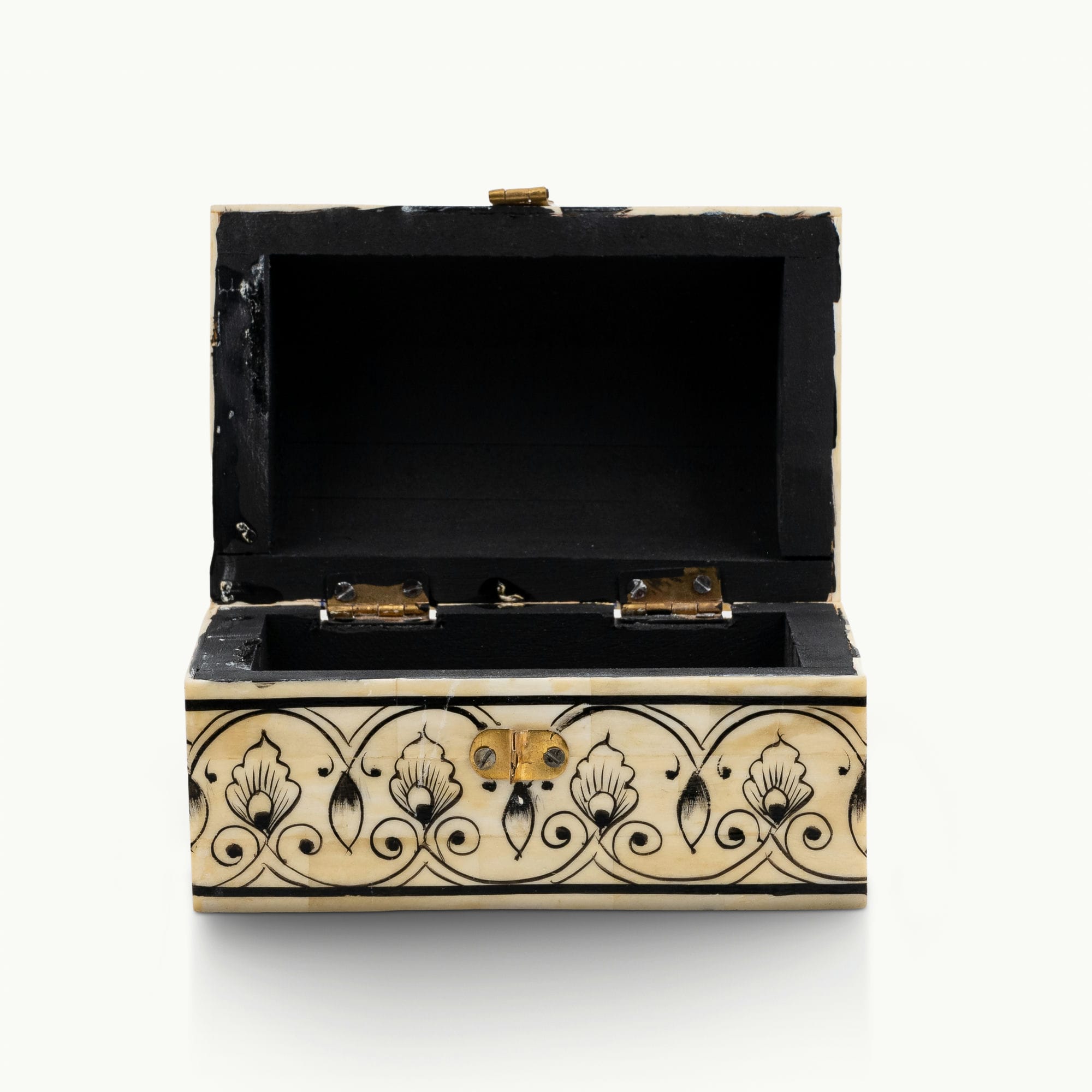 Bone/Resin Composite Domed Chest with Hand-Painted Floral Scrollwork