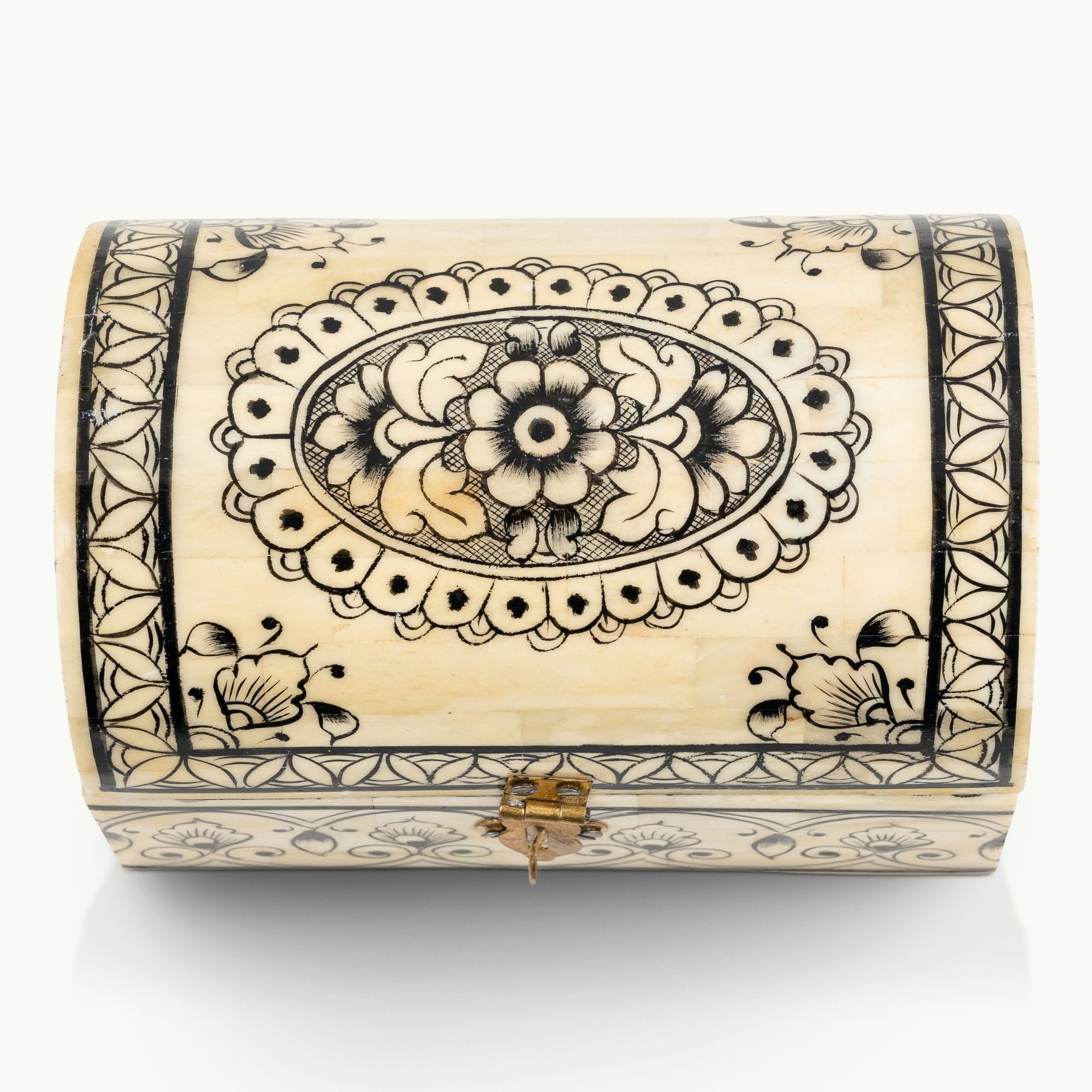 Bone/Resin Composite Domed Chest with Hand-Painted Floral Scrollwork