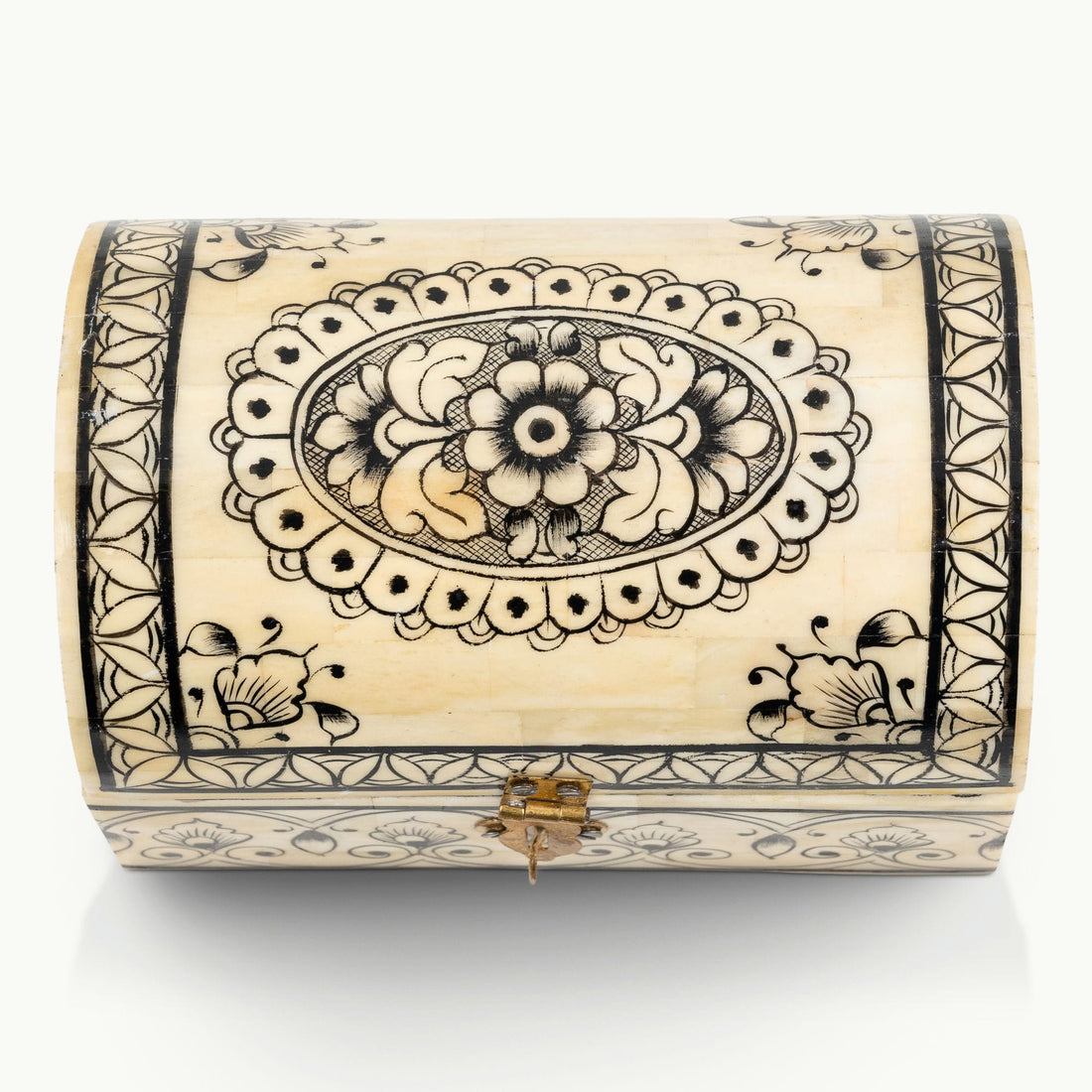 Bone/Resin Composite Domed Chest with Hand-Painted Floral Scrollwork