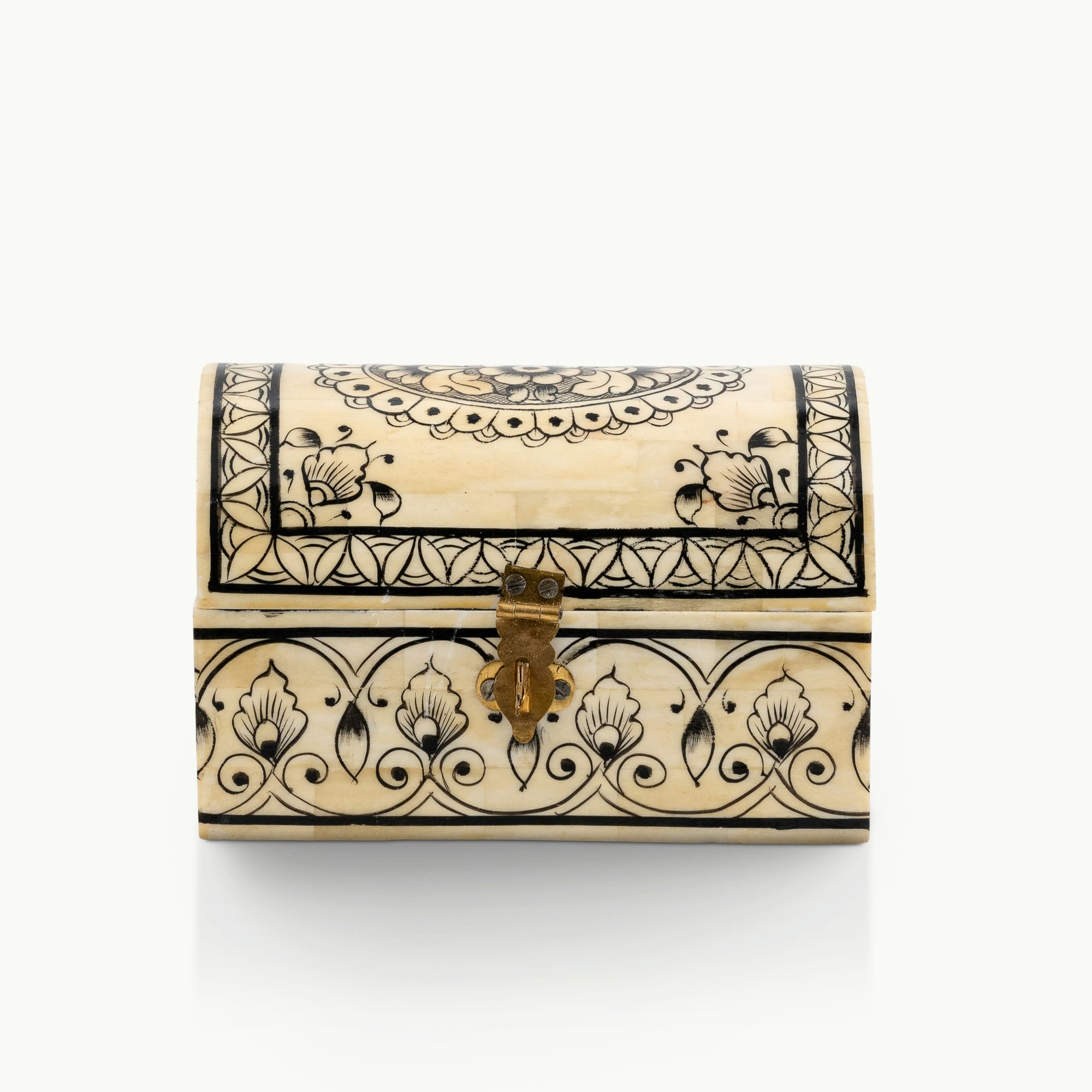 Bone/Resin Composite Domed Chest with Hand-Painted Floral Scrollwork