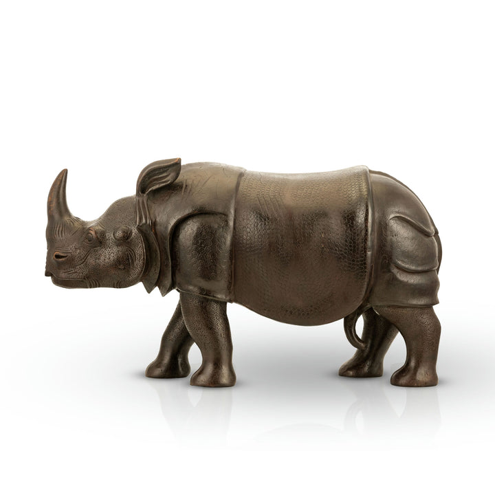 Carved Wooden Rhinoceros stained in dark ebony for a wide architectural credenza.
