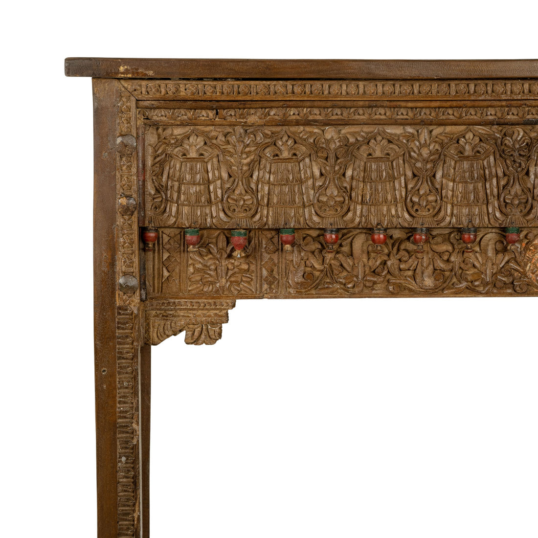 Carved Wood Antique Low Console with Figurative Relief
