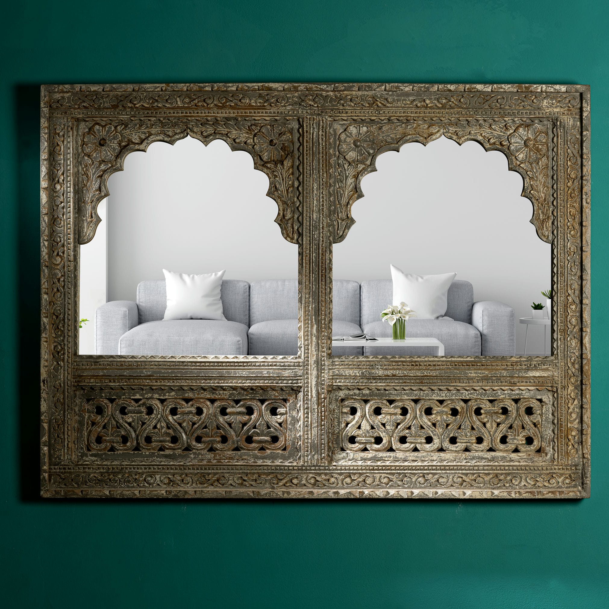 Vintage style intricate detailing mirror frame with 2 mirrors