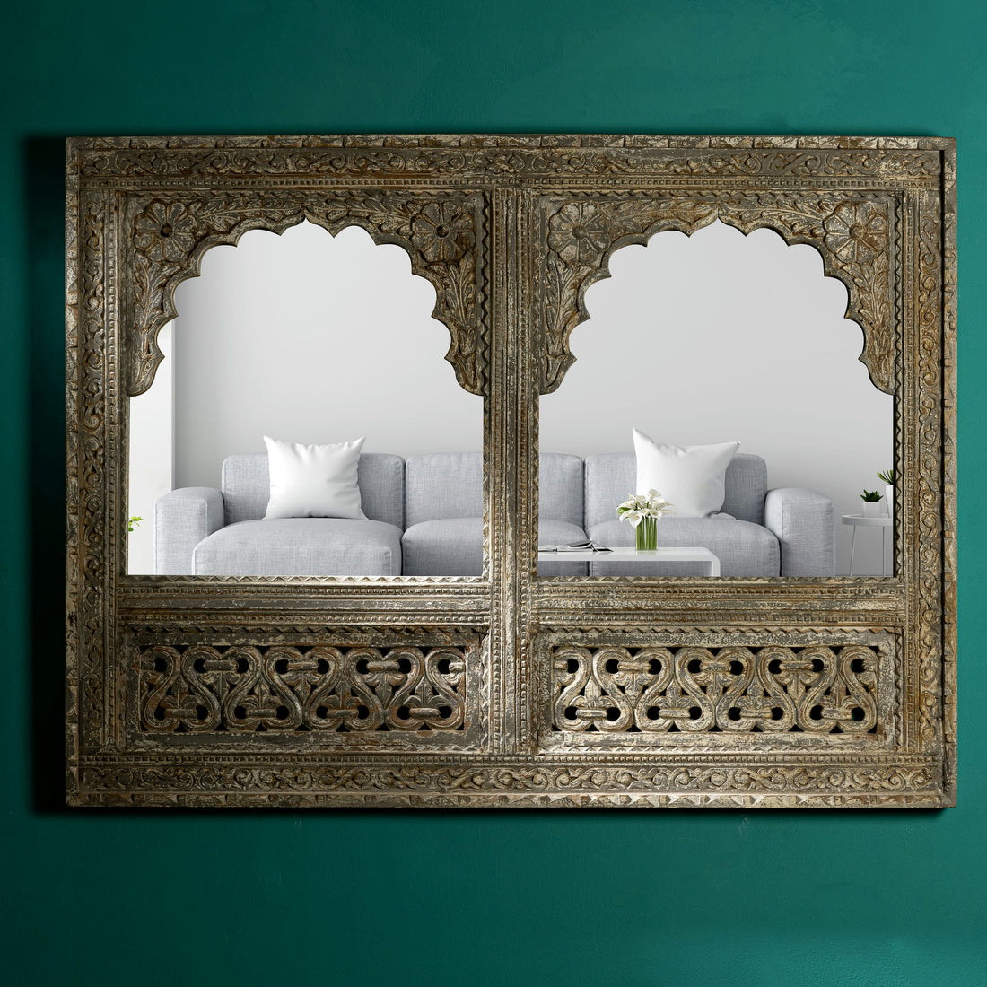 Vintage style intricate detailing mirror frame with 2 mirrors