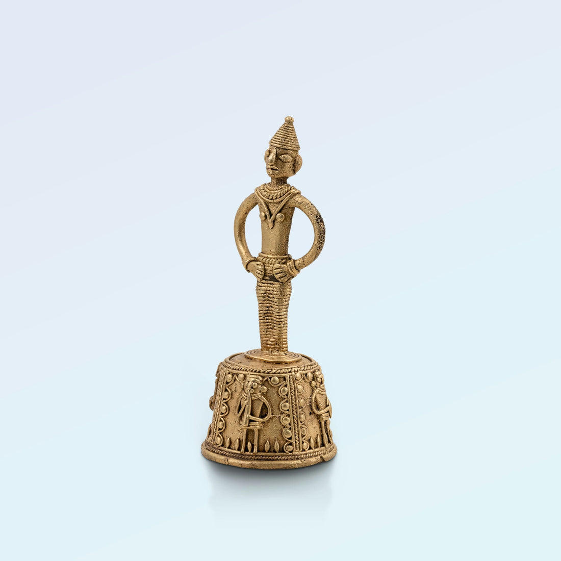Brass Tribal Figure on Decorated Pedestal