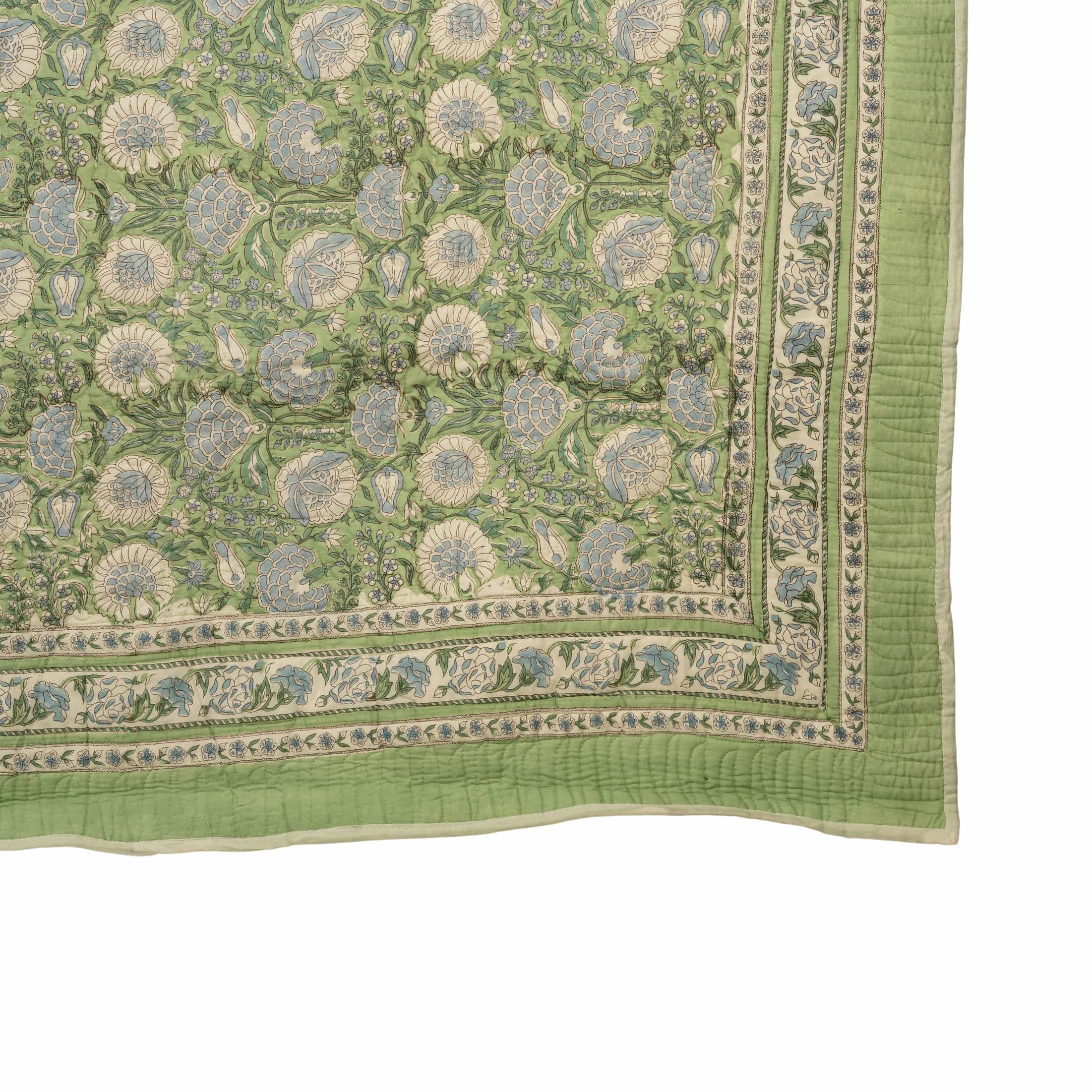 Hand Block Print Quilted Cotton Bedcover Set with Pillow Covers
