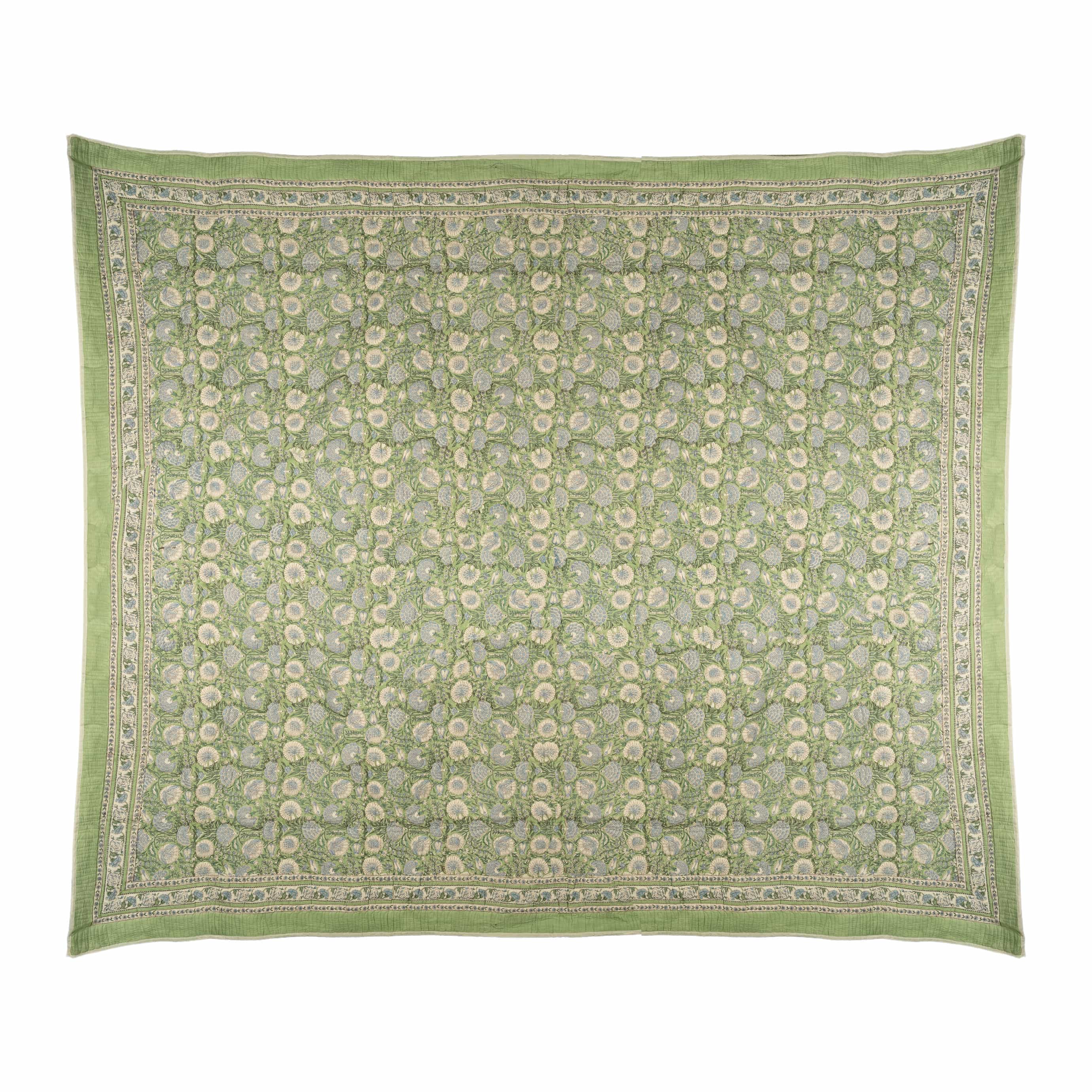Hand Block Print Quilted Cotton Bedcover Set with Pillow Covers