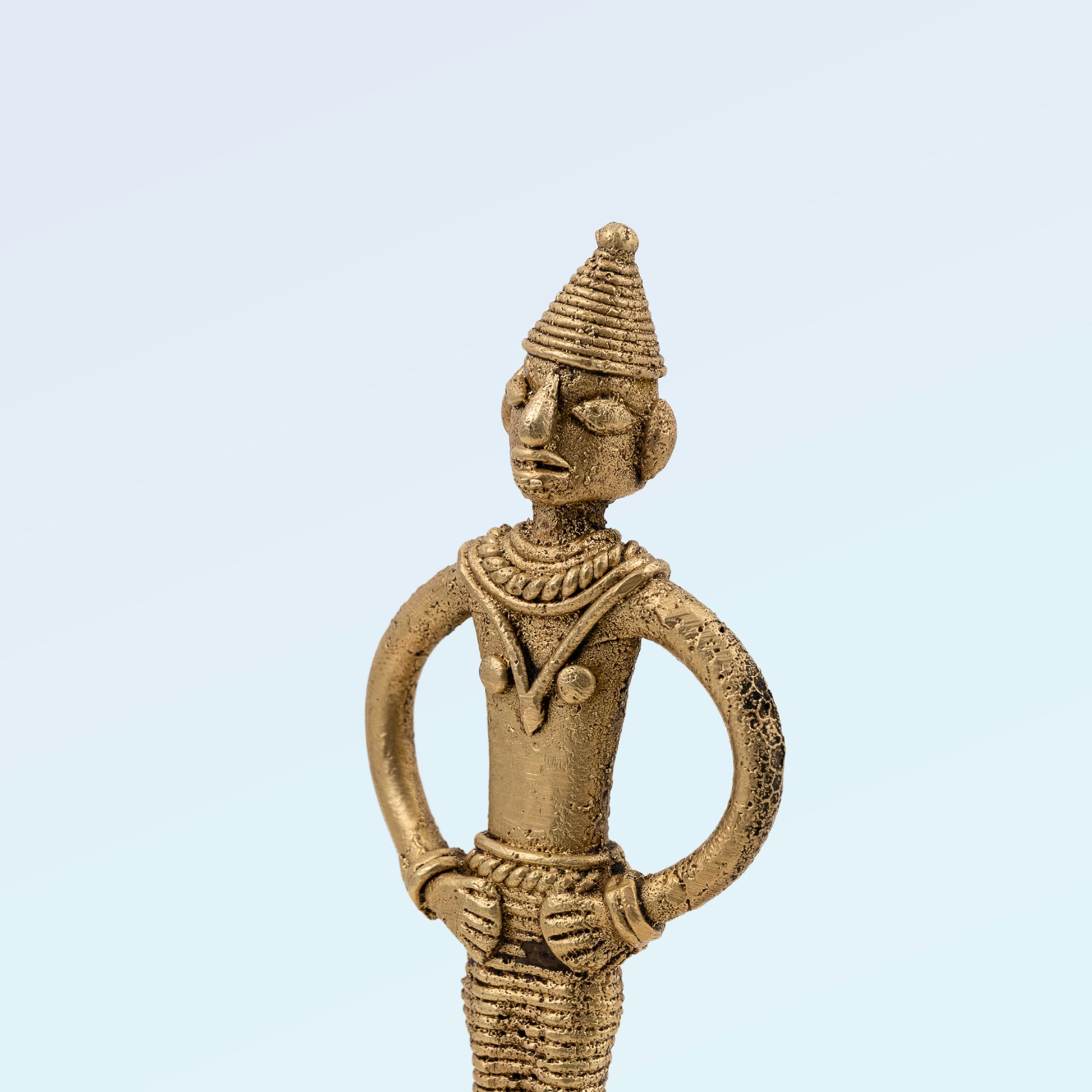 Brass Tribal Figure on Decorated Pedestal