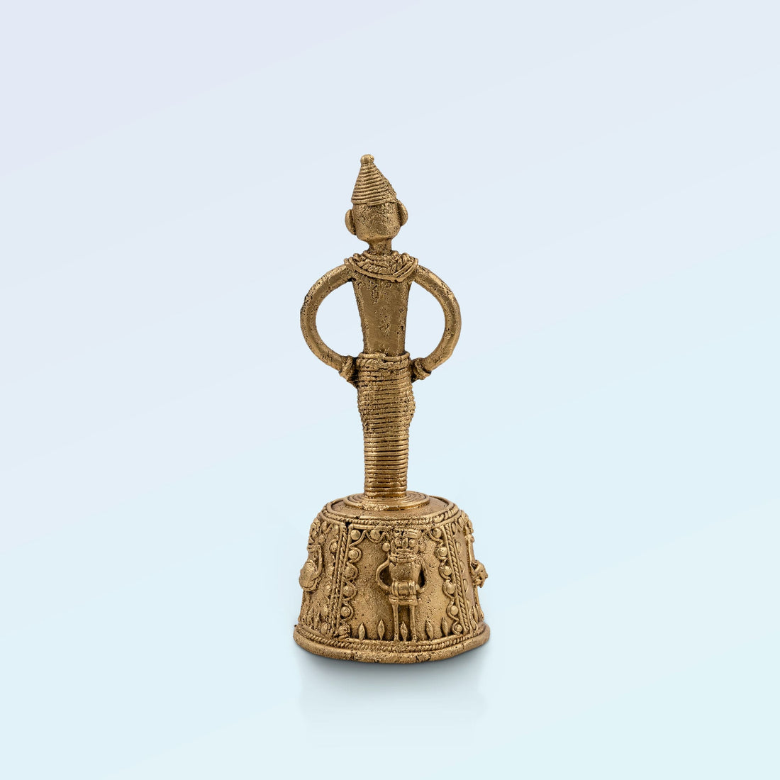 Brass Tribal Figure on Decorated Pedestal