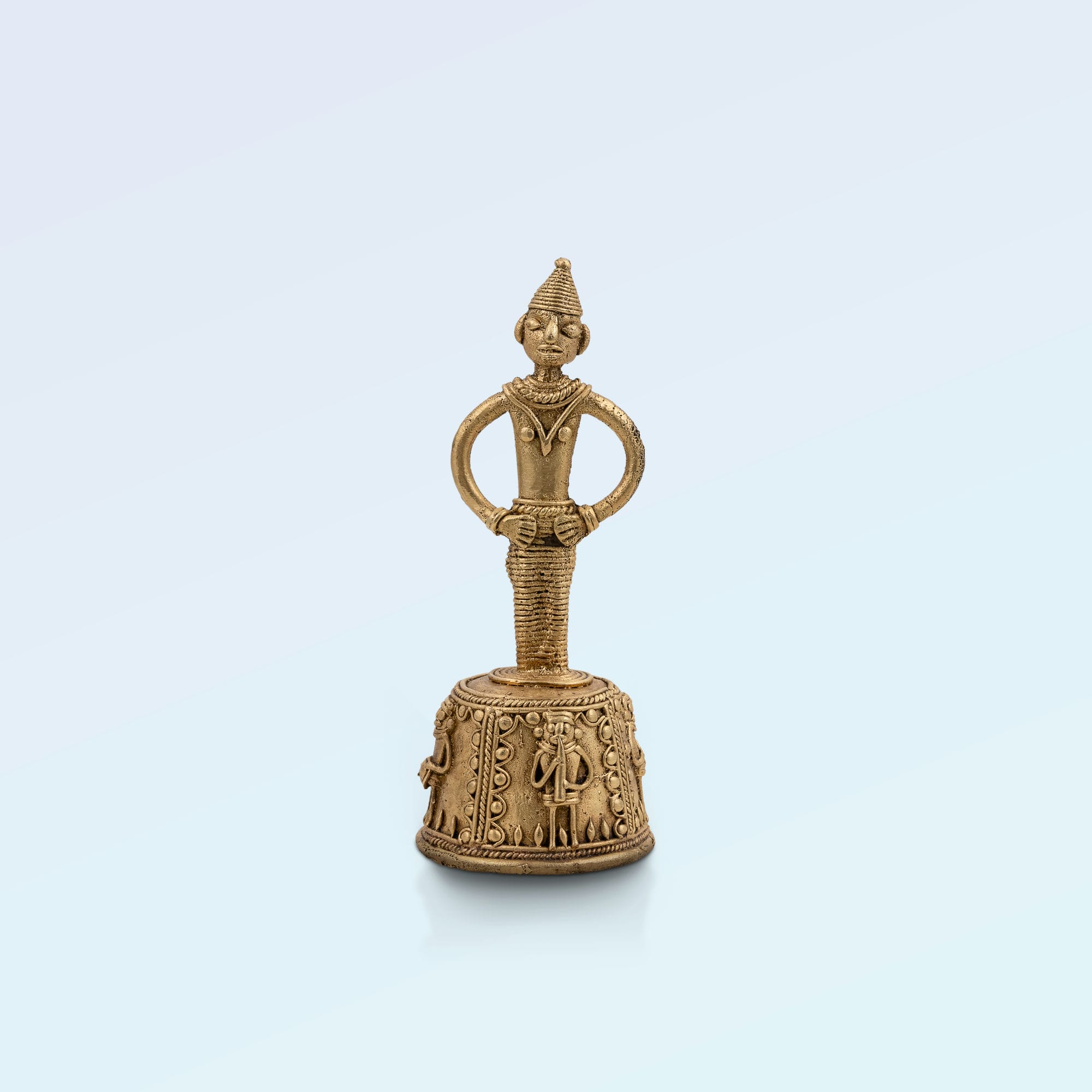 Brass Tribal Figure on Decorated Pedestal