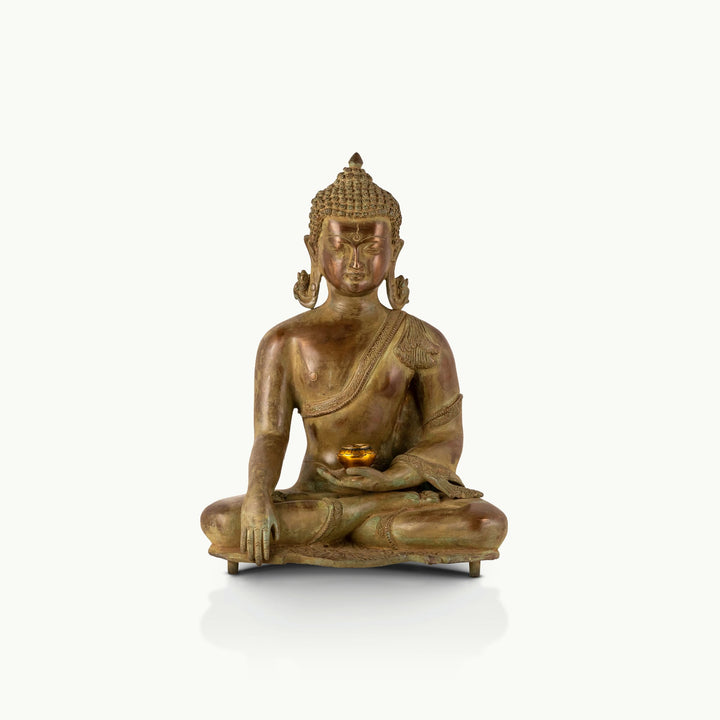 Distressed Meditating Buddha Statue resting in Dhyana Asana for a home altar.