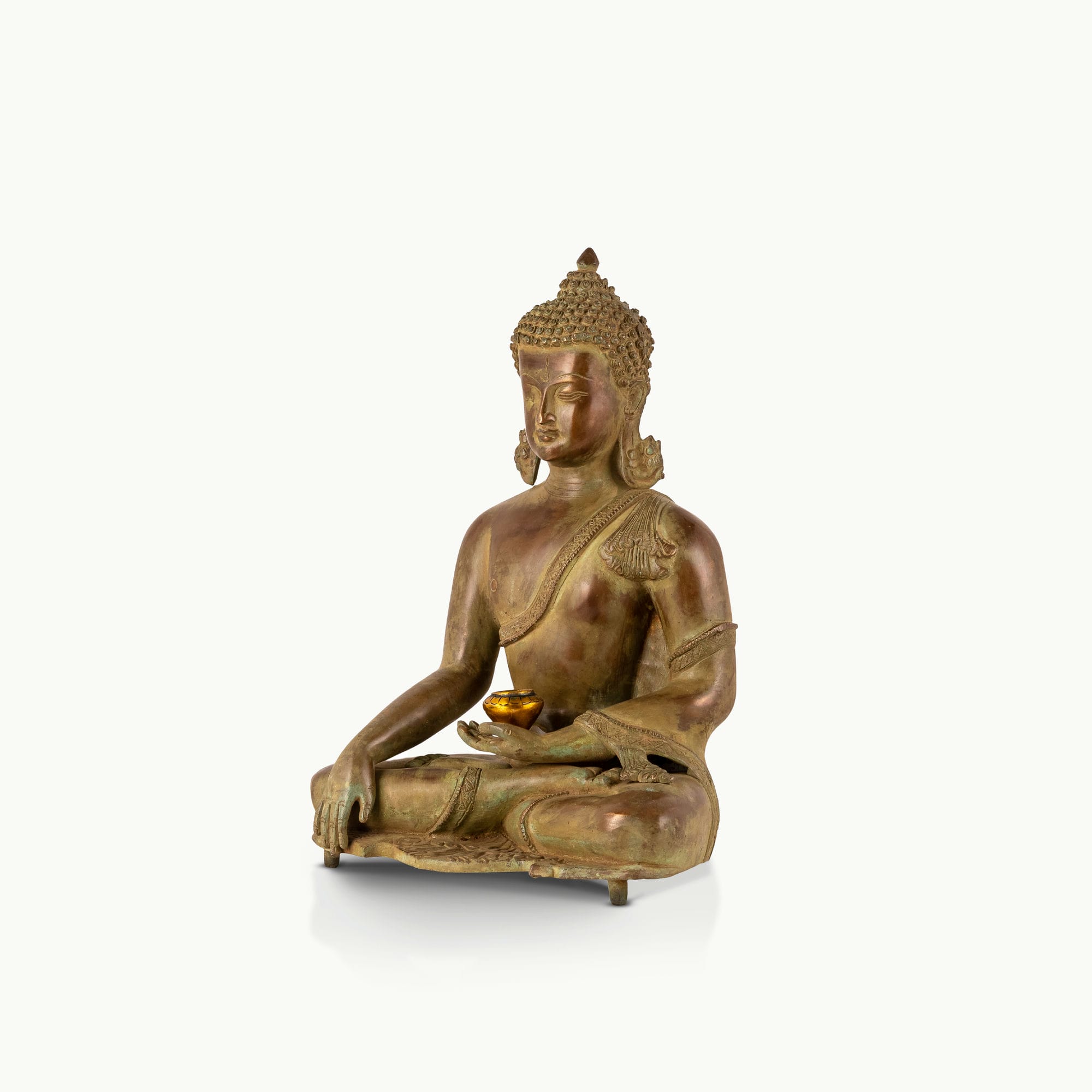 Distressed Meditating Buddha Statue resting in Dhyana Asana for a home altar.