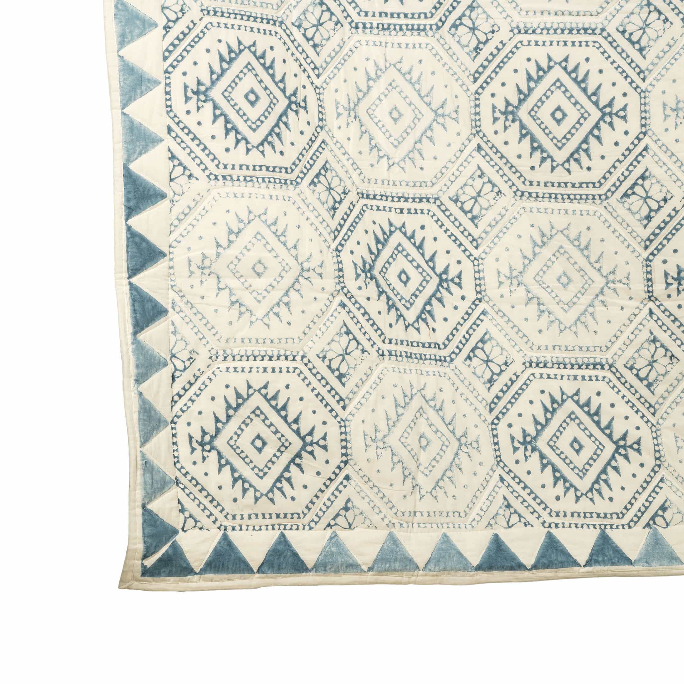 Handcrafted Block Print Quilted Cotton Bedcover Set - Diamond Pattern