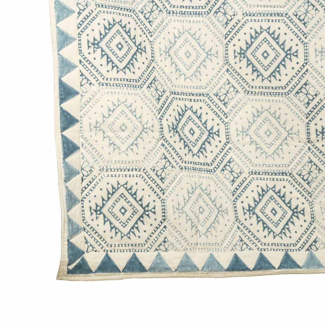 Handcrafted Block Print Quilted Cotton Bedcover Set - Diamond Pattern
