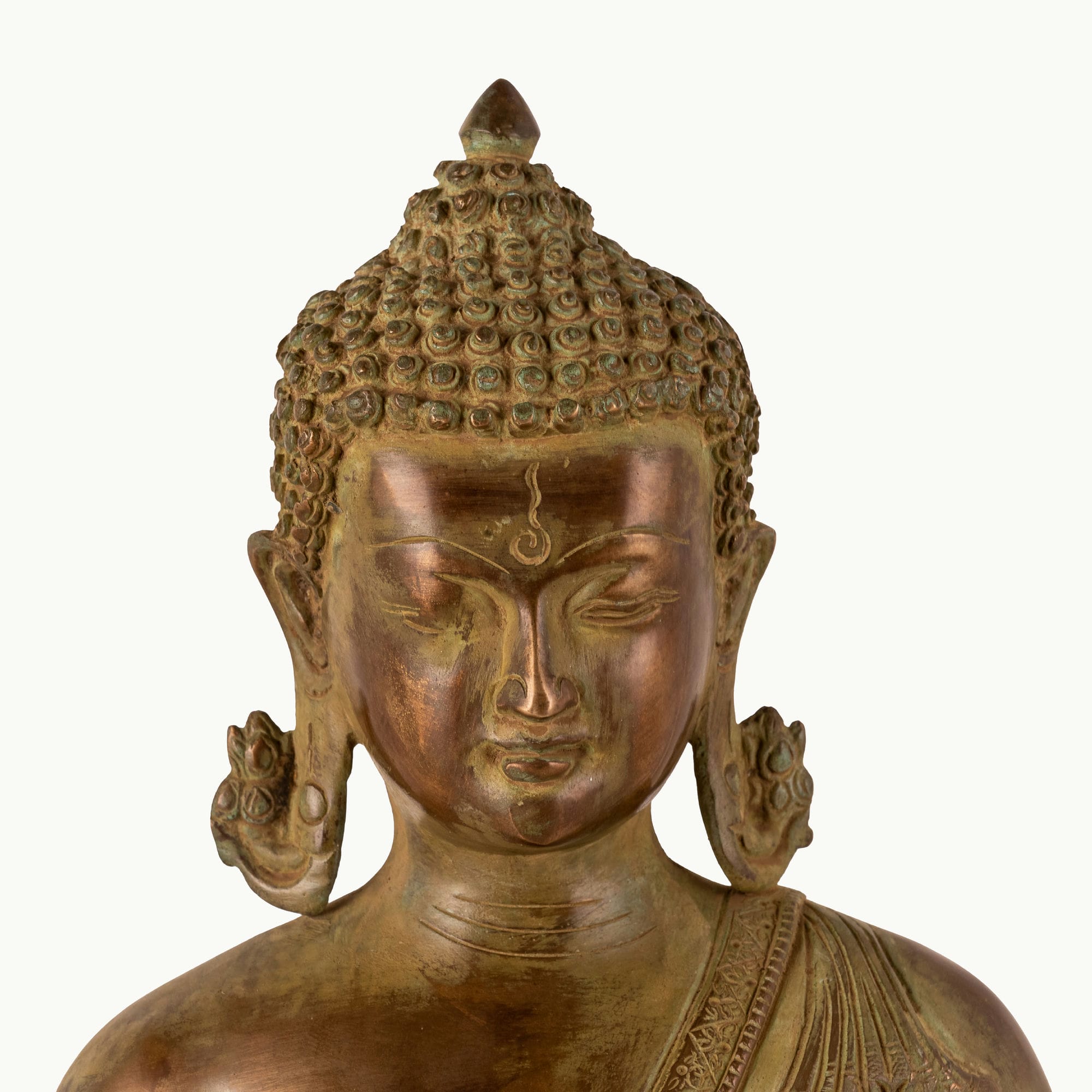 Distressed Meditating Buddha Statue resting in Dhyana Asana for a home altar.