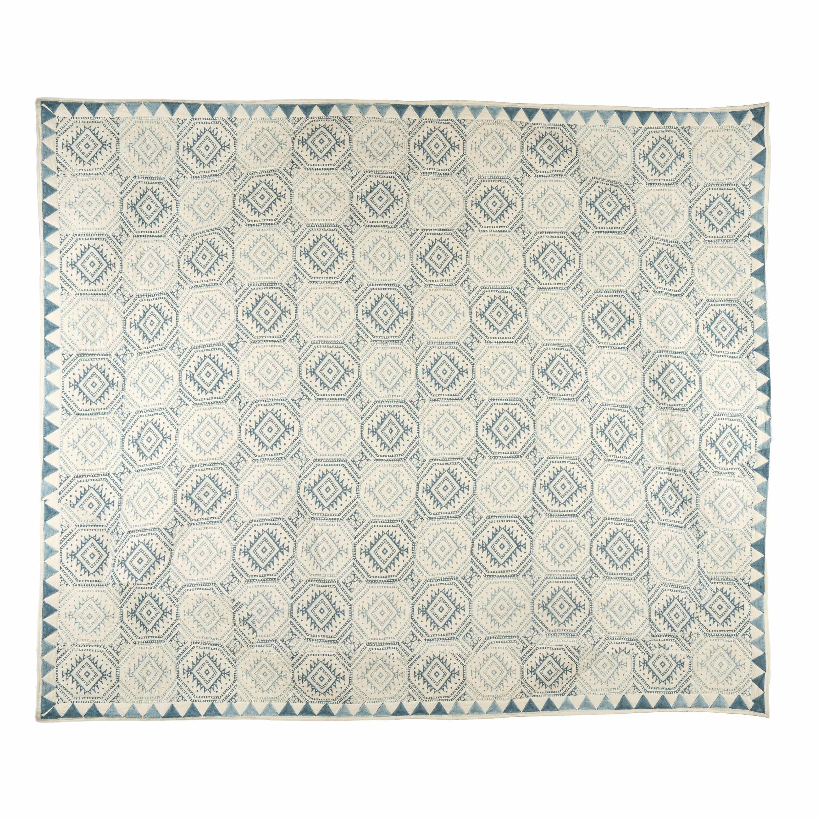 Handcrafted Block Print Quilted Cotton Bedcover Set - Diamond Pattern