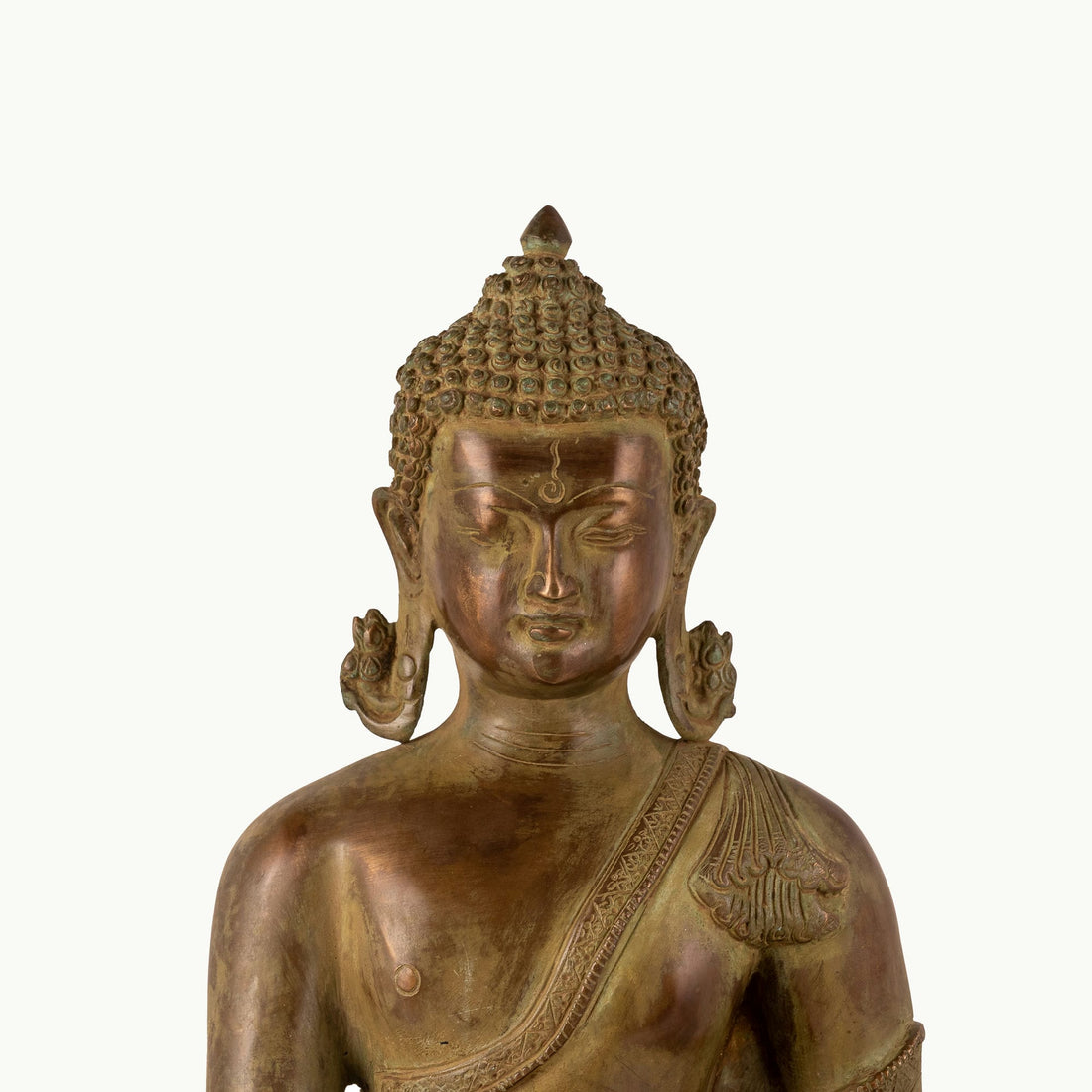 Distressed Meditating Buddha Statue resting in Dhyana Asana for a home altar.