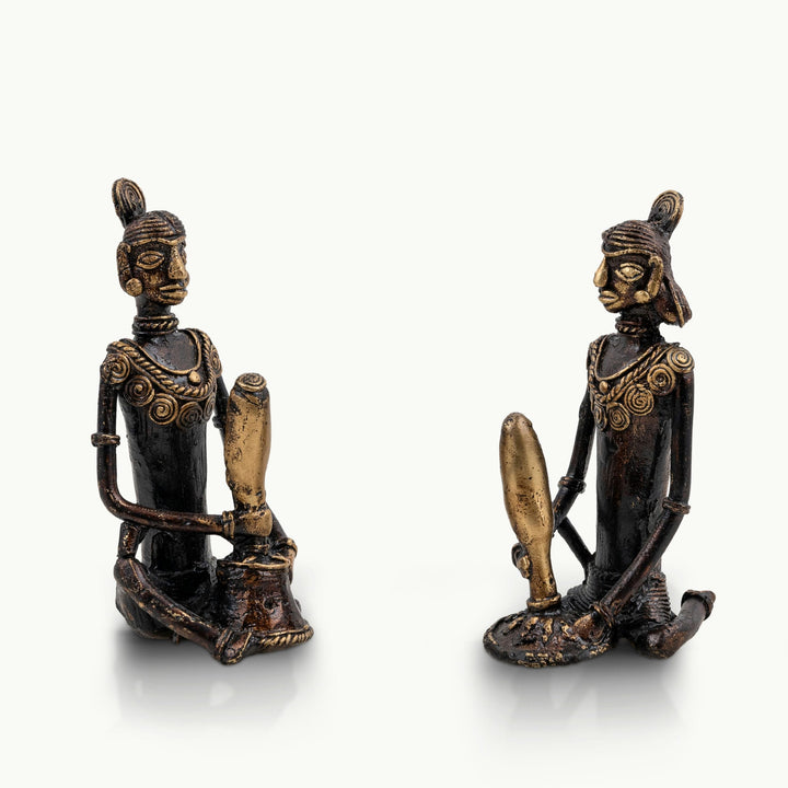 Tribal Dhokra Artisan Couple Figurines