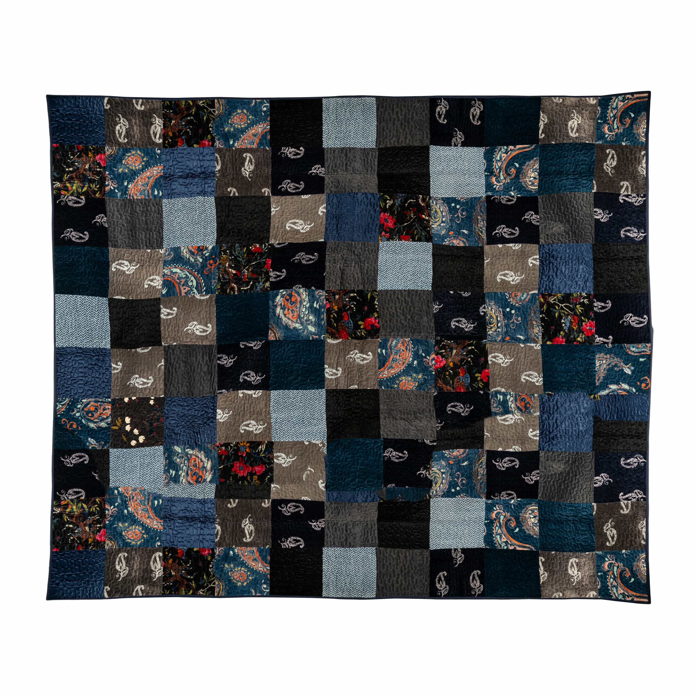 Luxurious Patchwork Quilted Velvet Bedcover Set with Pillow Covers