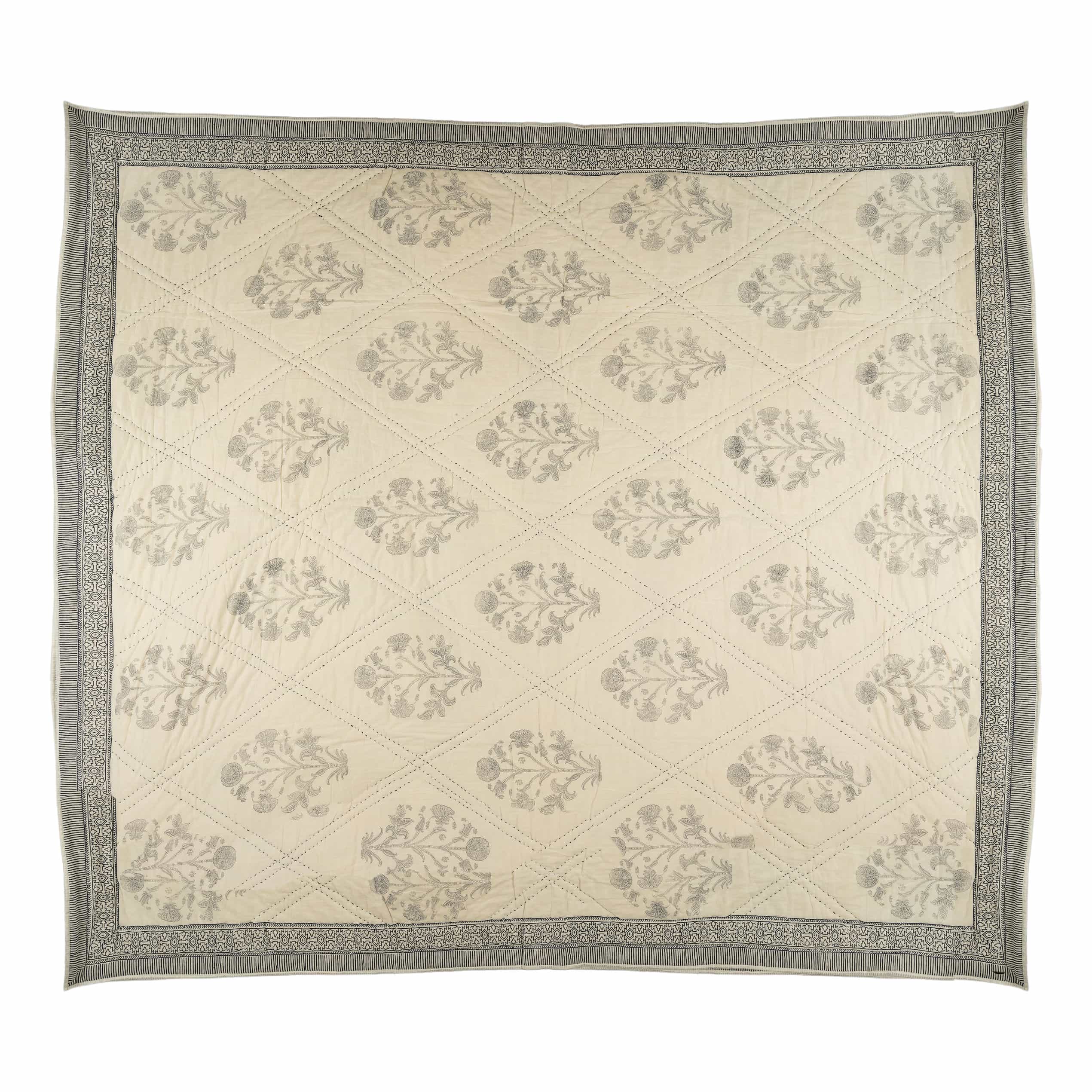 Faded Floral Diamond Coverlet Hand stitched