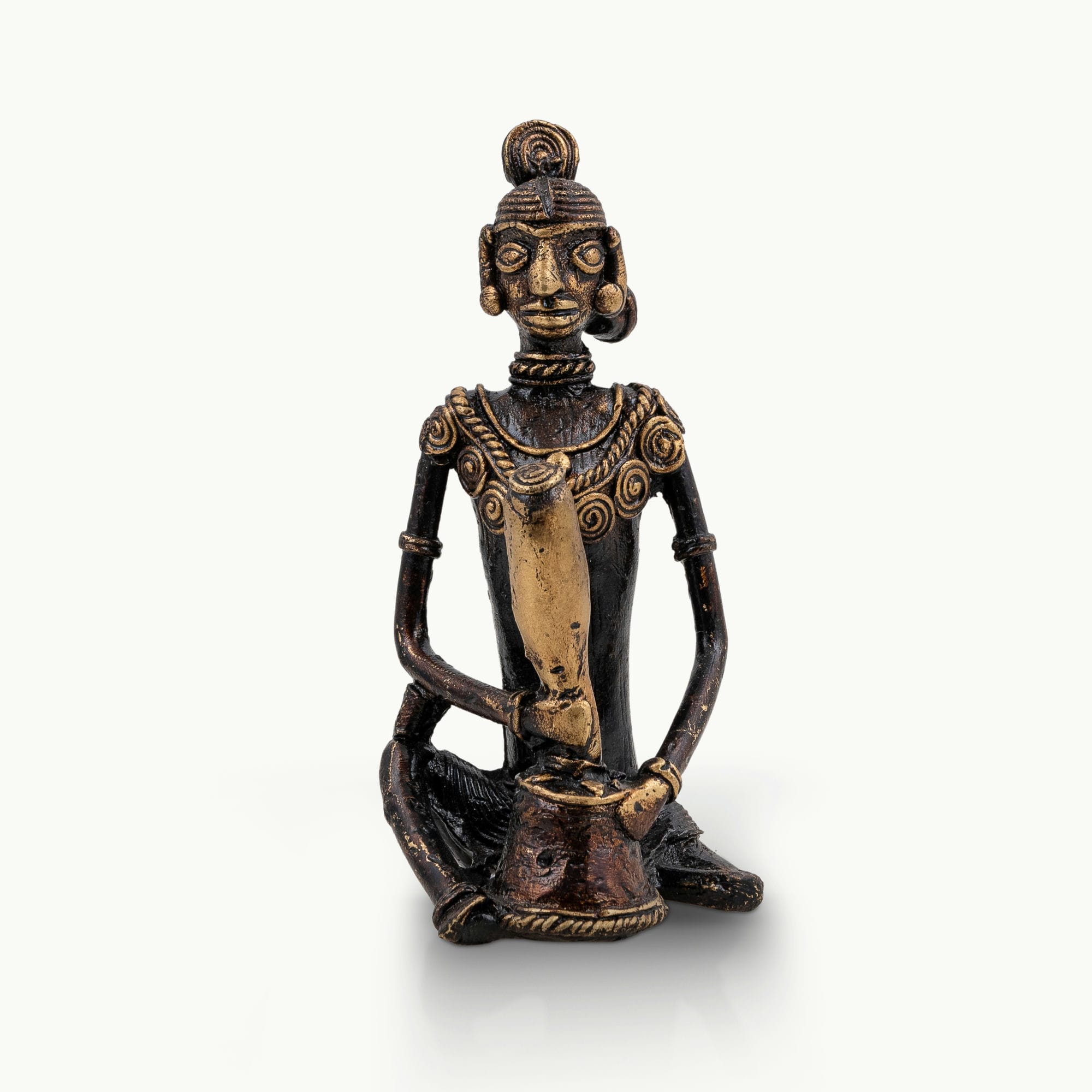 Dhokra Brass Seated Tribal Drummer Figures