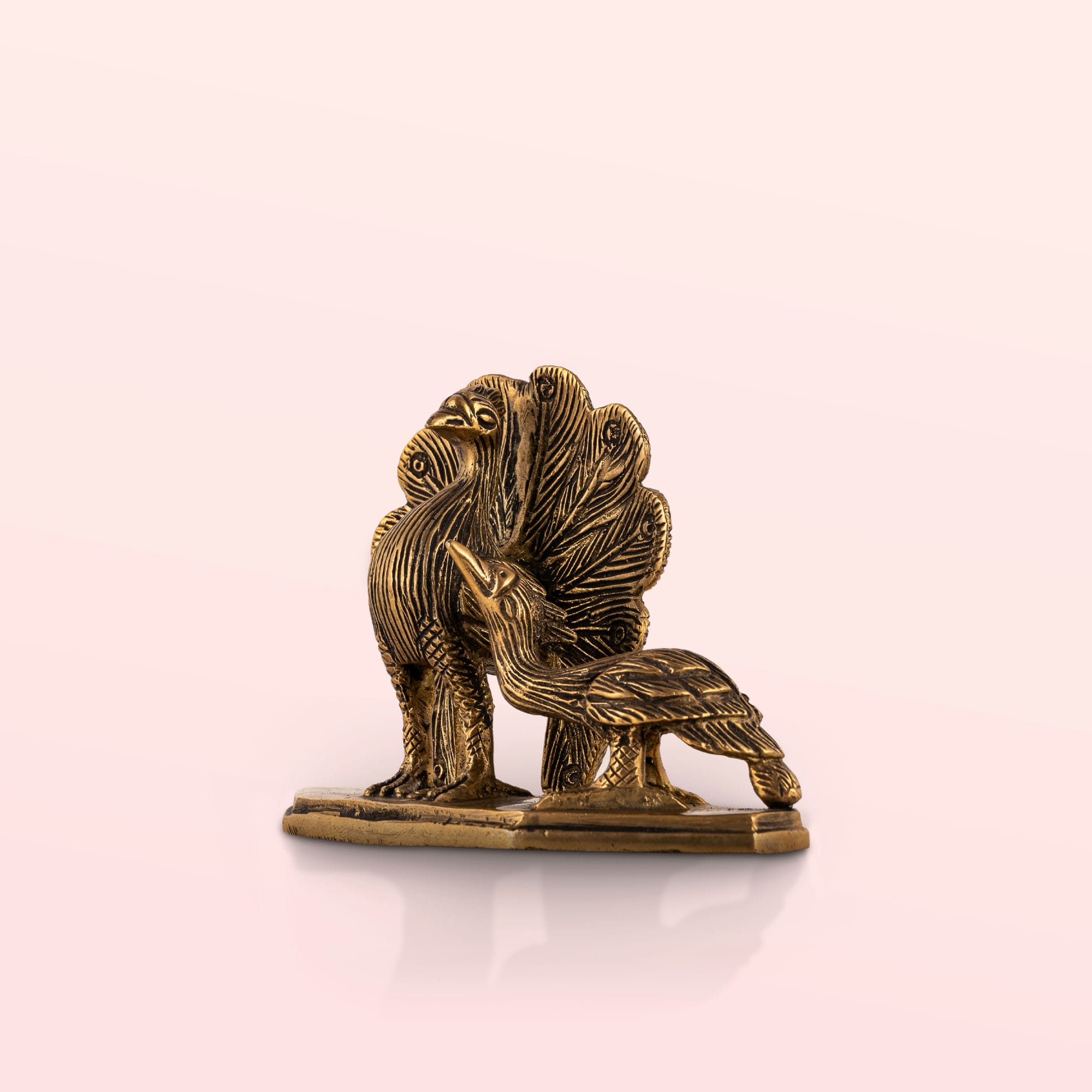 Brass Peacock Pair Sculpture: The Royal Courtship