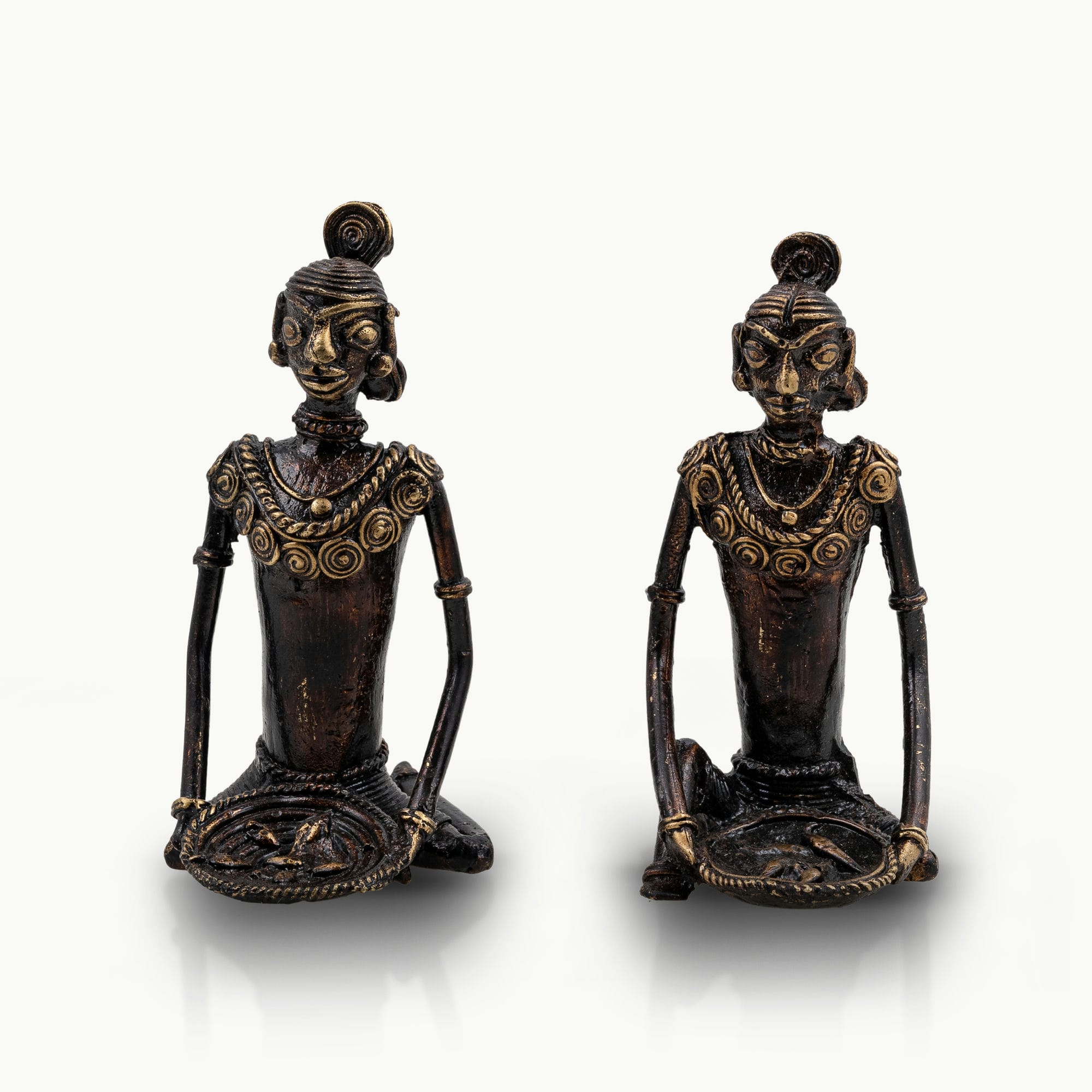 Lost-Wax Brass Tribal Sitting Sculptures