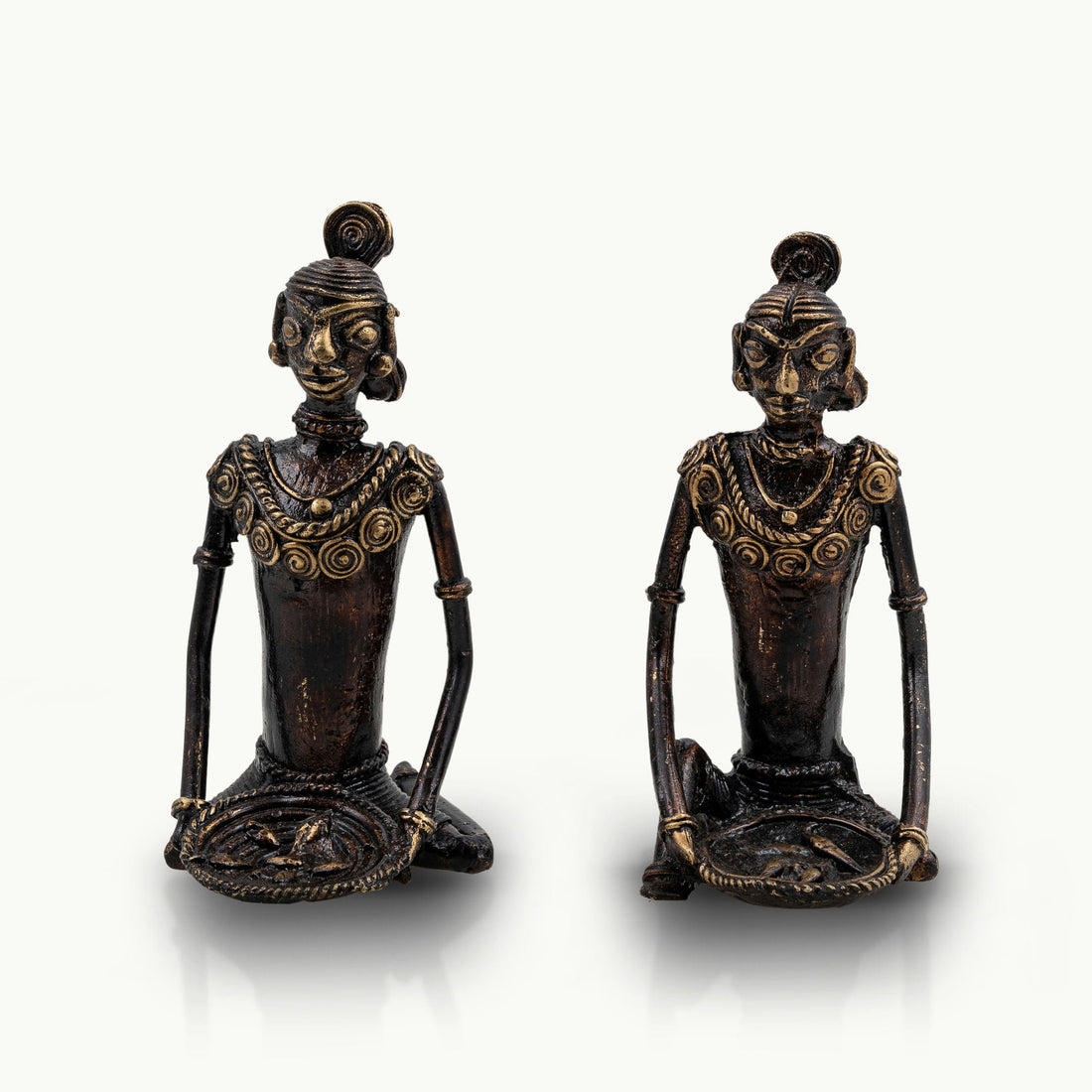 Lost-Wax Brass Tribal Sitting Sculptures