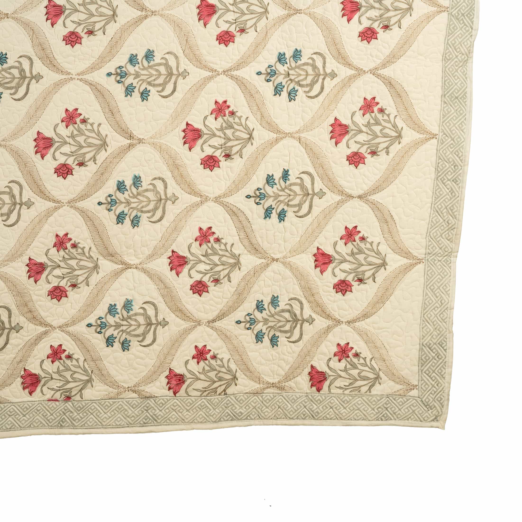 Spring Blush Lattice Quilt Hand-Stitched Cotton
