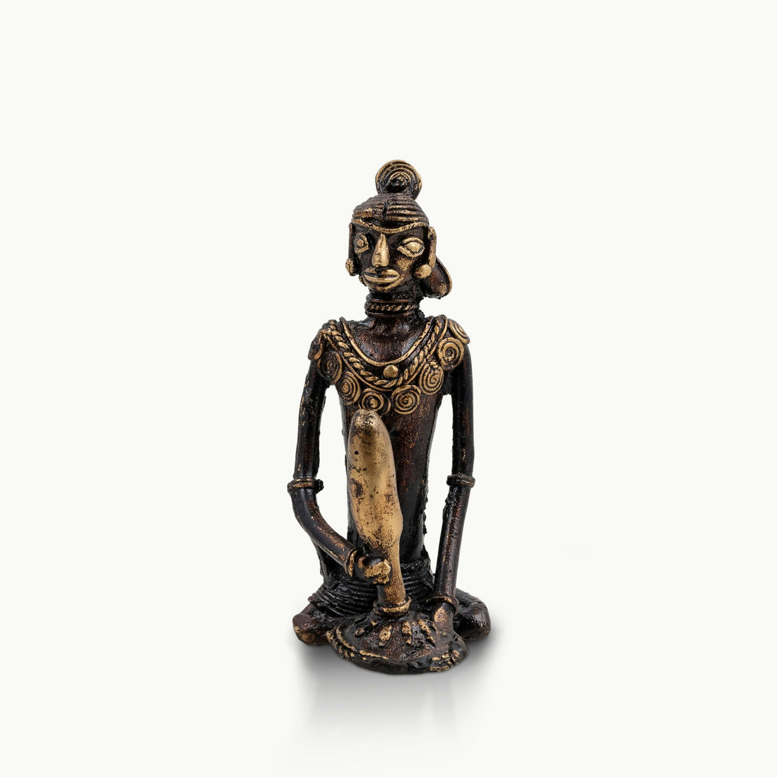 Dhokra Brass Seated Tribal Drummer Figures