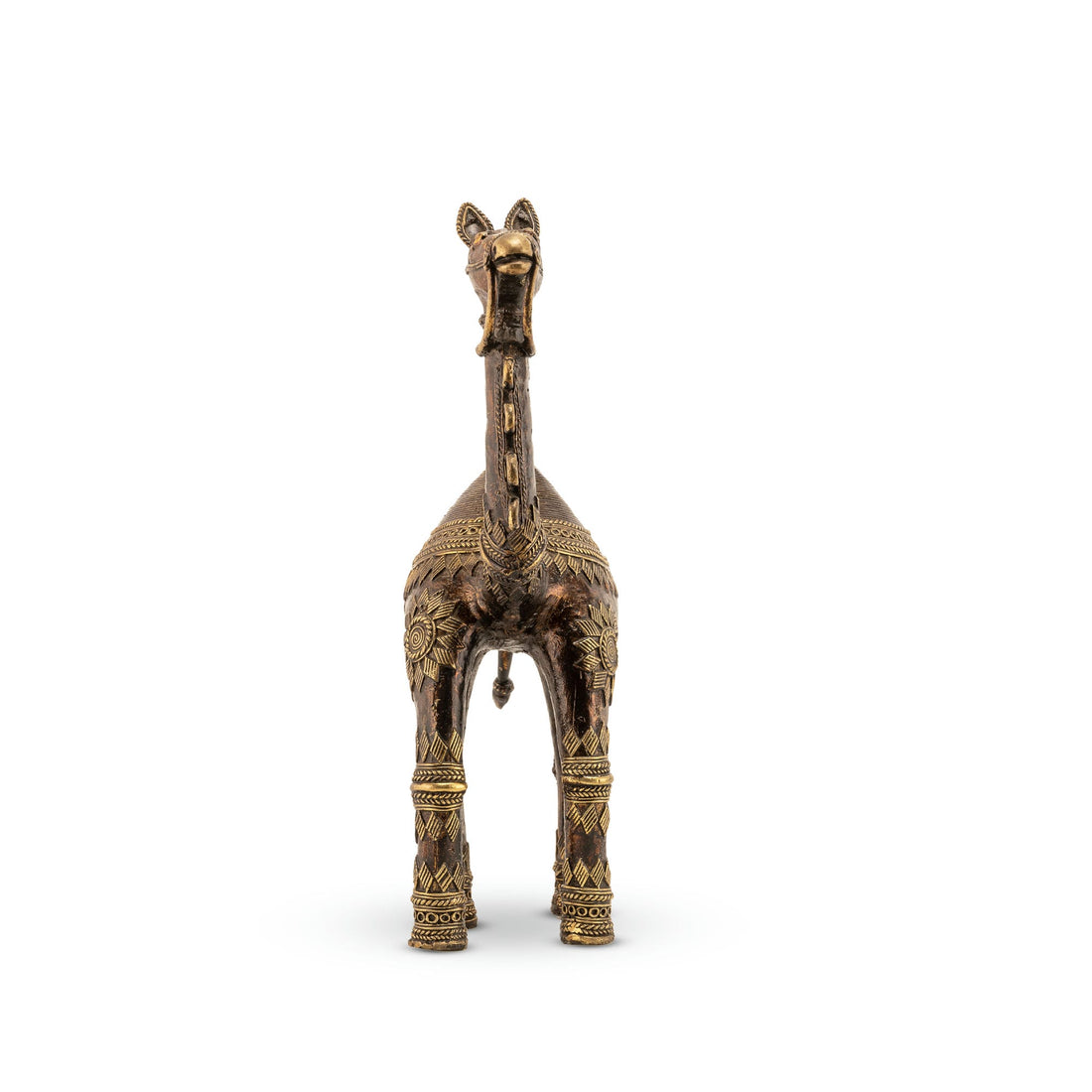 Rajasthani metal animal art featuring polished gold-tone sunburst motifs for an executive desk or corporate gifting.