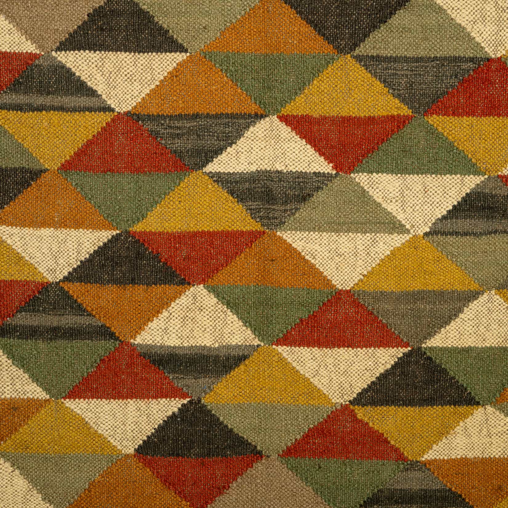 Handwoven Wool Jute Rug – Vibrant Triangle Mosaic