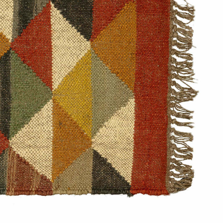 Handwoven Wool Jute Rug – Vibrant Triangle Mosaic