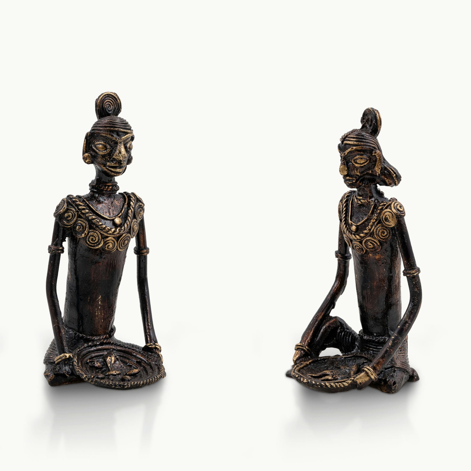 Lost-Wax Brass Tribal Sitting Sculptures