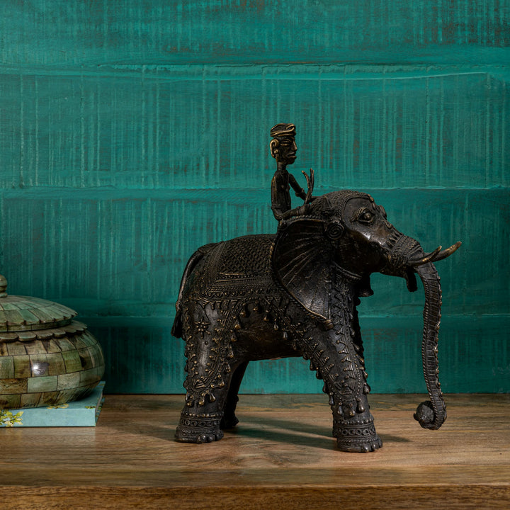 Dhokra Brass Elephant Rider Statue: The Ceremonial Progress