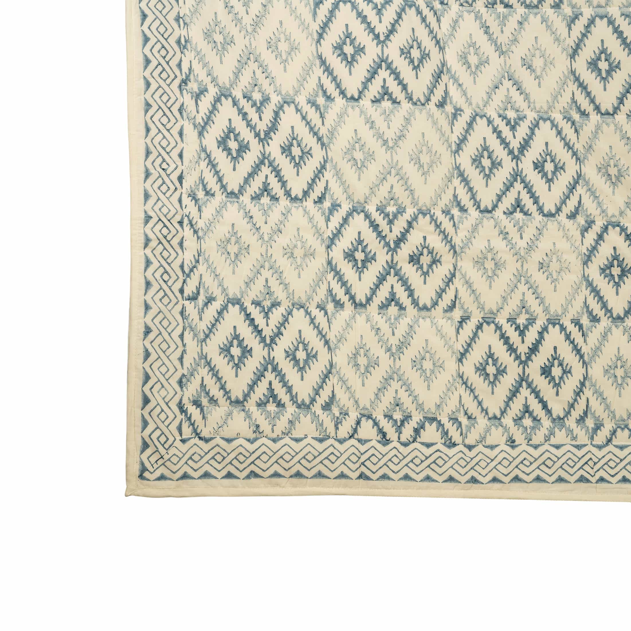 Indigo and cream diamond lattice woven textile coverlet