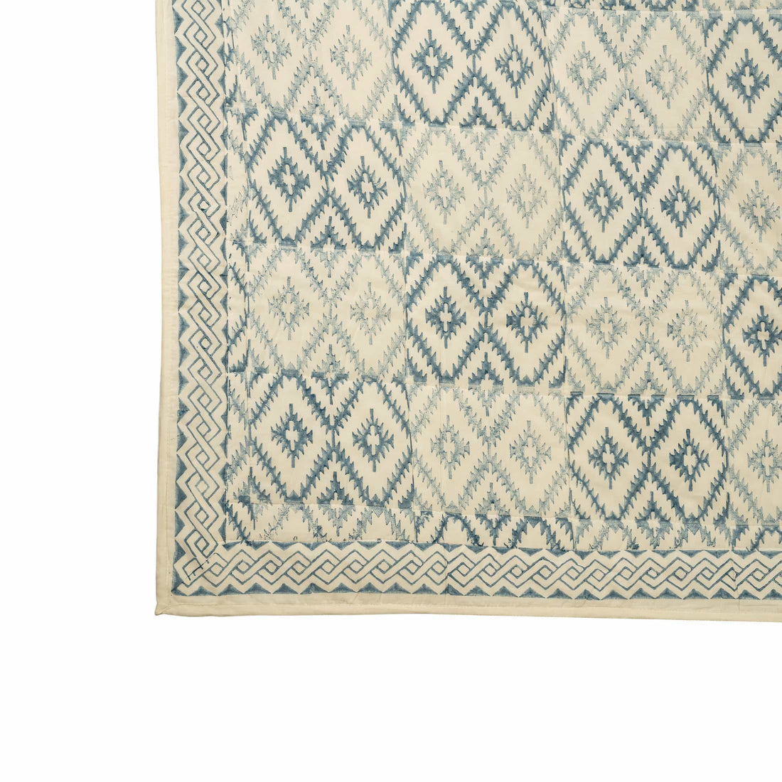 Indigo and cream diamond lattice woven textile coverlet