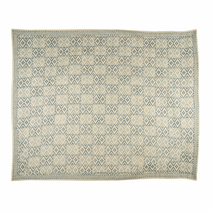 Indigo and cream diamond lattice woven textile coverlet