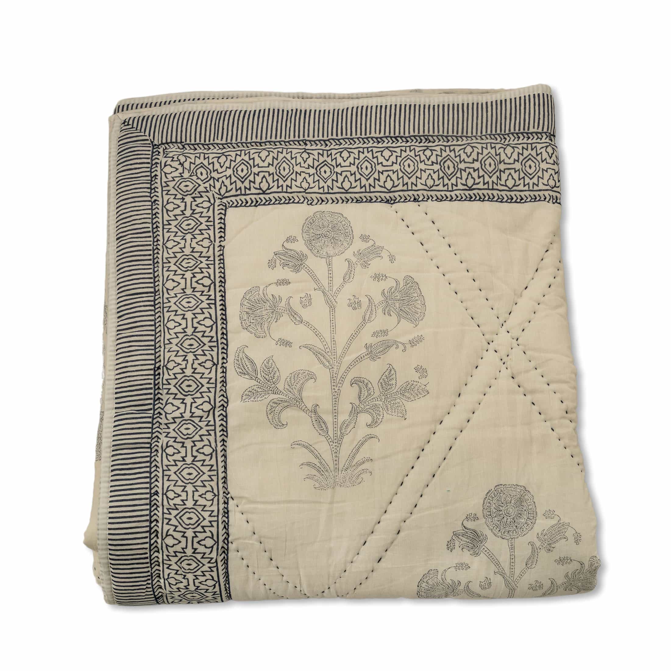 Faded Floral Diamond Coverlet Hand stitched