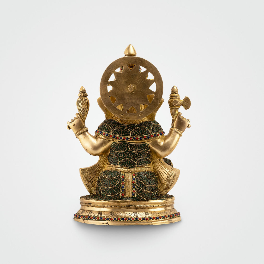 Large brass Ganpati idol sitting gracefully with a loyal mouse vahana, perfect for a traditional home altar or Diwali gift.
