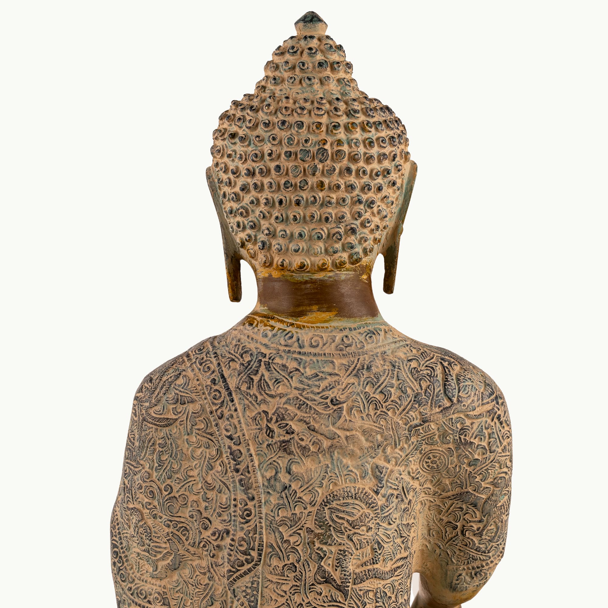 Patterned Brass Bhumisparsha Buddha Statue: The Floral Witness